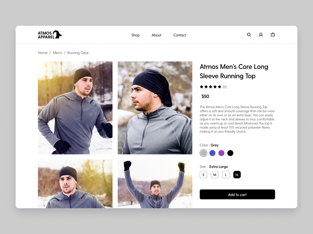 Day 13 Product detail page for an e-commerce brand that sells outdoor clothing.