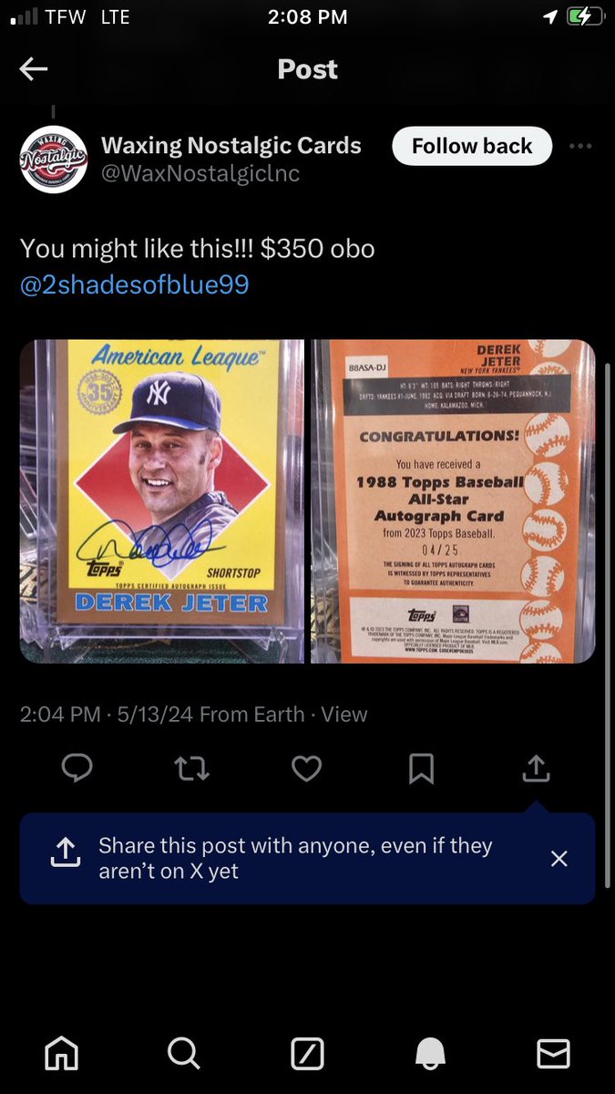 Looks like we got a scammer! Guy tried offering me this card but I got the same pics from the real owner before this clown tried to scam there way in! @CardPurchaser the real owner is in the comments section of this post
