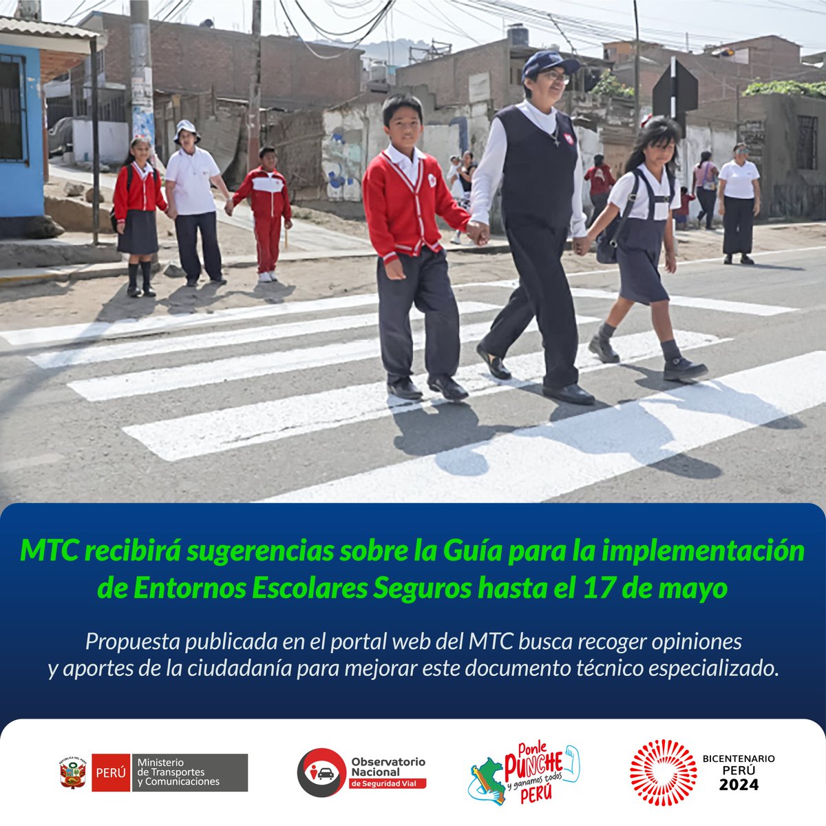 📰 #NotaDePrensa | La Dirección de Seguridad Vial del @MTC_GobPeru puso a disposición de la ciudadanía el proyecto de Guía para la implementación de Entornos Escolares Seguros, a fin de que remita sus aportes.
🖱 Más info ➡ bit.ly/4bgOxEM