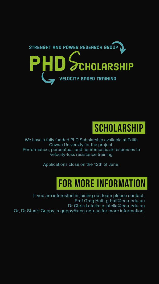 Interested in #strength training research?

Fully funded #PhD #scholarship <a href="/EdithCowanUni/">Edith Cowan University (ECU)</a> for the project:

▶ #Performance, #perceptual, and #neuromuscular responses to #velocity-loss resistance training: Interested in #strength training research?
tinyurl.com/mpja3ax3