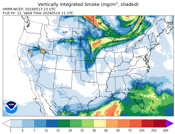 SMOKE FORECAST: Here is Tuesday’s projection of where wildfires will create a smoky / hazy sky across the United States & Canada. #Wildfires
