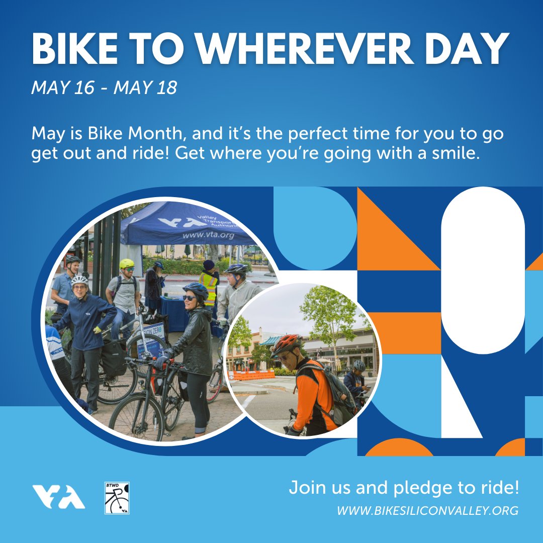 VTA's tweet image. We'll have a VTA Energizer Station on Thursday, May 16, near the Guadalupe River Trail and River Oak Bridge. Get your BTWD bag of goodies and new 2024 VTA Bike Maps between 6:30 and 9:30 AM. #HelloVTA #BikeChallenges #PledgetoRide #BTWD2024