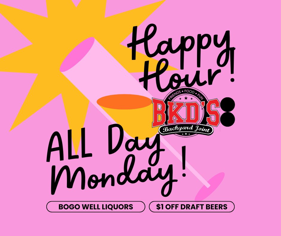 🍹🍻 Cheers to all day happy hour at BKDS! Enjoy BOGO well liquor and $1 off draft beers. #allday #happyhour #BKDsChandler #bogo #draft #cocktails #fun 🎉