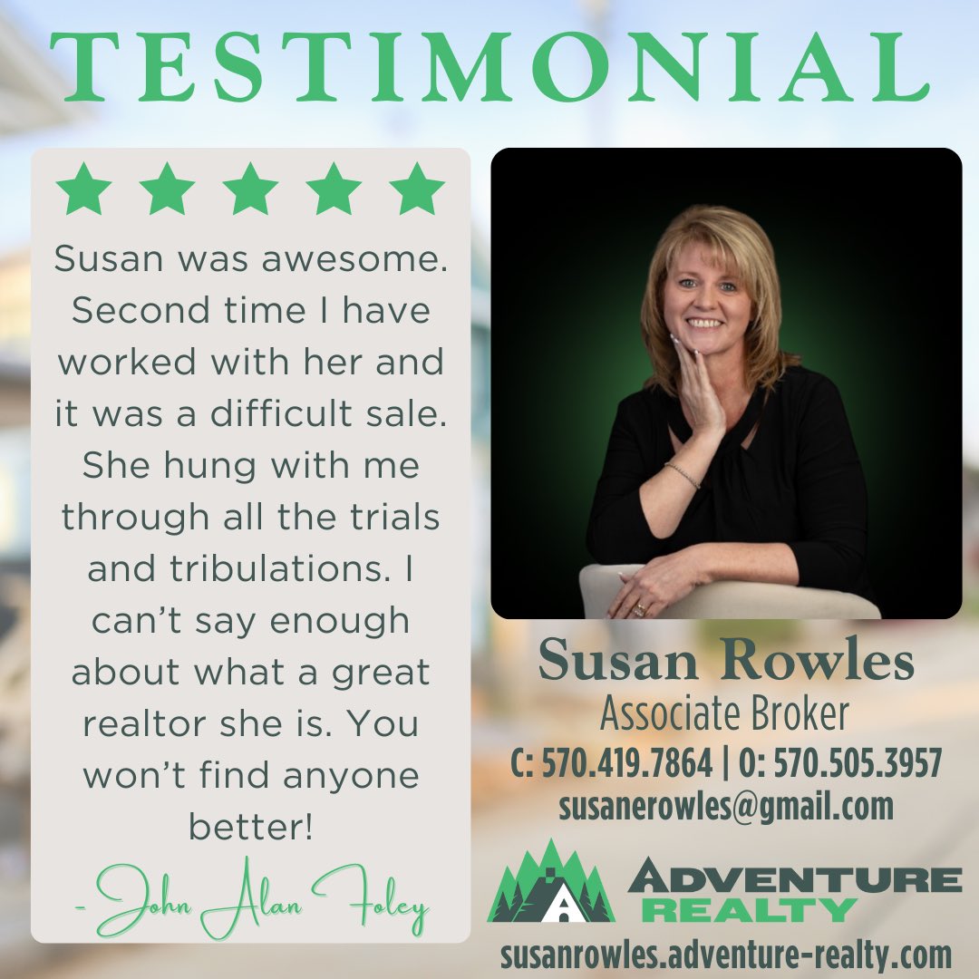 Thank you, Susan! 👏🏻👏🏻👏🏻

#realestate #adventurerealty #adventure #local #startyouradventure #realestateagent #pennsylvania