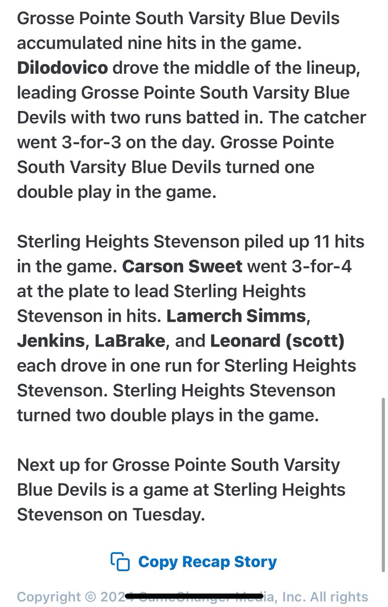 Varsity baseball with a fantastic 6-4 win over Stevenson today at home. Griffin pitched a great game and the game ended on a fantastic diving catch by Adam Czarnik. Great job Blue Devils!