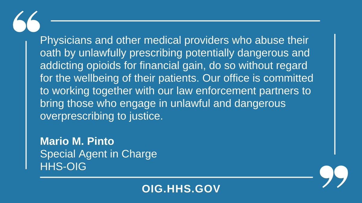 A Michigan-based physician was sentenced to 12 years in prison for illegally distributing more than 270,000 #opioid pills worth more than $6.3 million. Read more: direc.to/fhw4