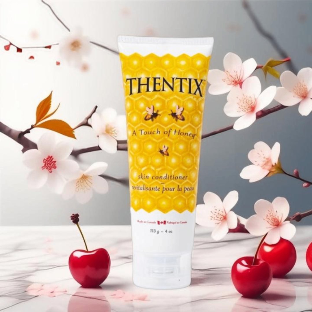 🍯✨ Discover Thentix Skin Conditioner: a natural blend of honey, aloe, ginseng, and jojoba. Our formula nurtures all skin types, retaining moisture and balancing oils. Embrace nature's finest for supple, nourished skin. 🌿🌼
 #naturalingredients #sweettreat #sensitiveskin