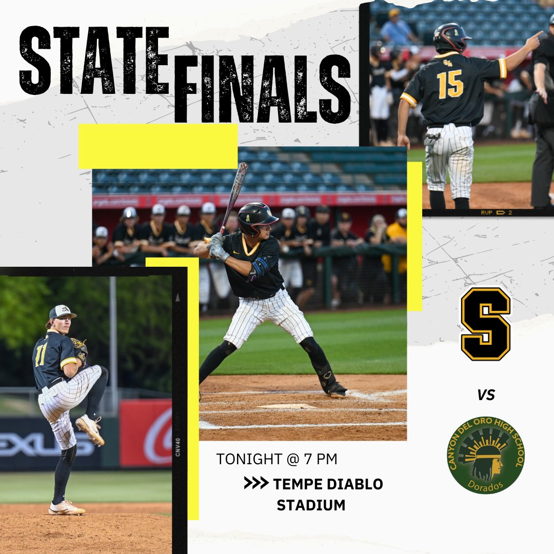 Get ready for a showdown at Tempe Diablo Stadium tonight, as @SaguaroSUSD Sabercats baseball battles it out against Canyon Del Oro for the state championship! #SaguaroSUSD #SabercatsBaseball #HighSchoolBaseball #ArizonaBaseball #BecauseKids #SUSDAthletics
