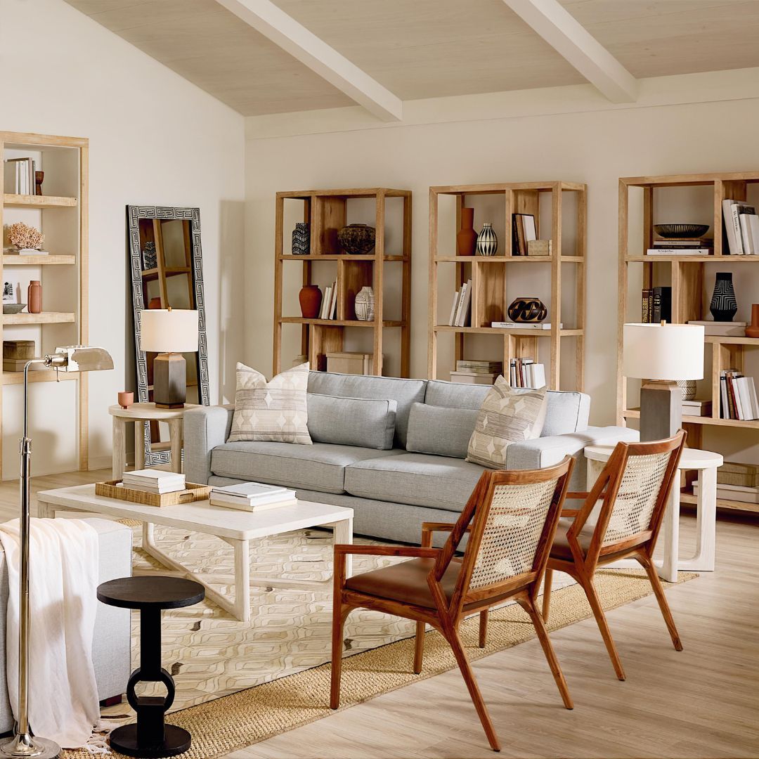 When styling your shelves, create a balanced, varied arrangement. Use color, books, frames, and collected pieces to bring your personality to life on a Bassett Highland Etagere. buff.ly/44E7jDy

#livingroom #livingspace #shelving #hometips #designtips