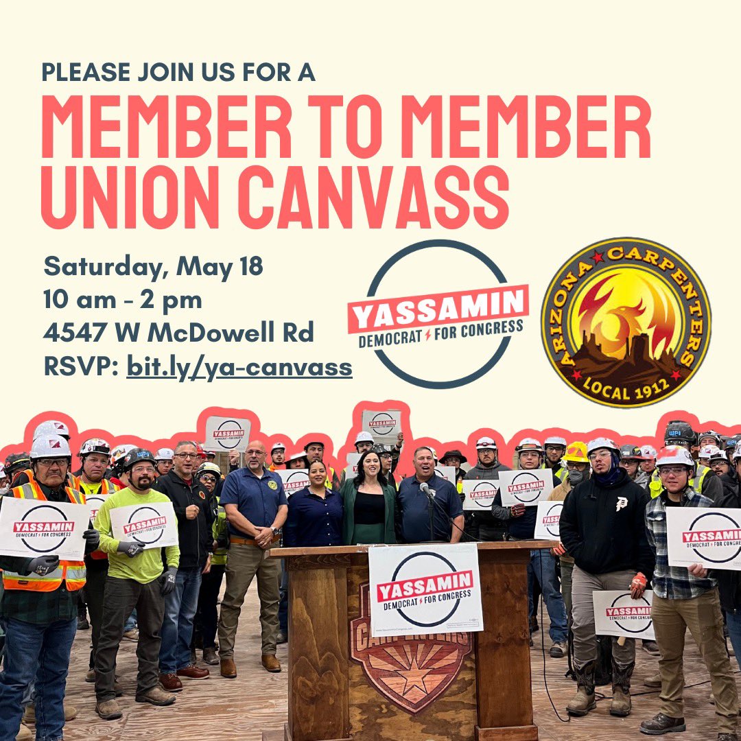 Come join #TeamYass and our friends at @Local1912 for a weekend of action! We will be kicking off our canvass launch this Saturday, May 18th at 10am at the carpenters union hall. We will also be providing light breakfast and refreshments so you can fuel up before talking to the