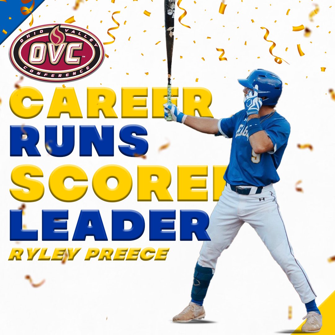 This past weekend @MSUEaglesBsball OF @krpreece9 set the OVC record for 𝗖𝗔𝗥𝗘𝗘𝗥 𝗥𝗨𝗡𝗦 𝗦𝗖𝗢𝗥𝗘𝗗 with 2⃣4⃣2⃣ ❗️

He broke a record that had stood since 2010 and ranks second among active Division I players in the category. ⚾️

#OVCit | #SoarHigher