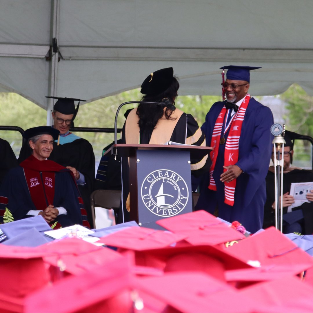 ClearyUniverse's tweet photo. Congratulations to our students who won awards and acknowledgements at Cleary Universityβs 2024 Commencement, bestowed by Dr. Regina Banks-Hall: Lance Wiltse, Derek Ware, Chelsea Hendra, Sean Parks & Rachel Hall! ππ
#CapsOff #Classof2024 #ClearyUniversity #GoCougs https://t.co/41QYXVhrZl