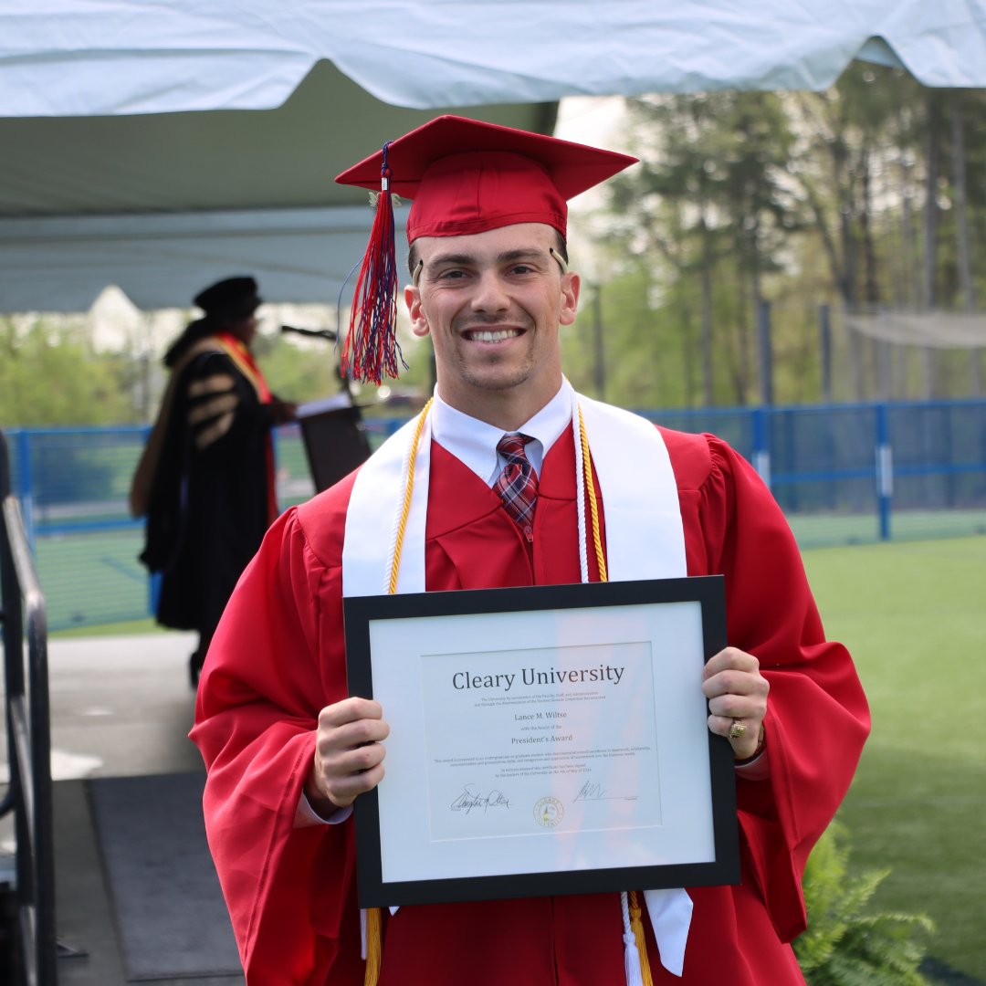 ClearyUniverse's tweet photo. Congratulations to our students who won awards and acknowledgements at Cleary Universityβs 2024 Commencement, bestowed by Dr. Regina Banks-Hall: Lance Wiltse, Derek Ware, Chelsea Hendra, Sean Parks & Rachel Hall! ππ
#CapsOff #Classof2024 #ClearyUniversity #GoCougs https://t.co/41QYXVhrZl