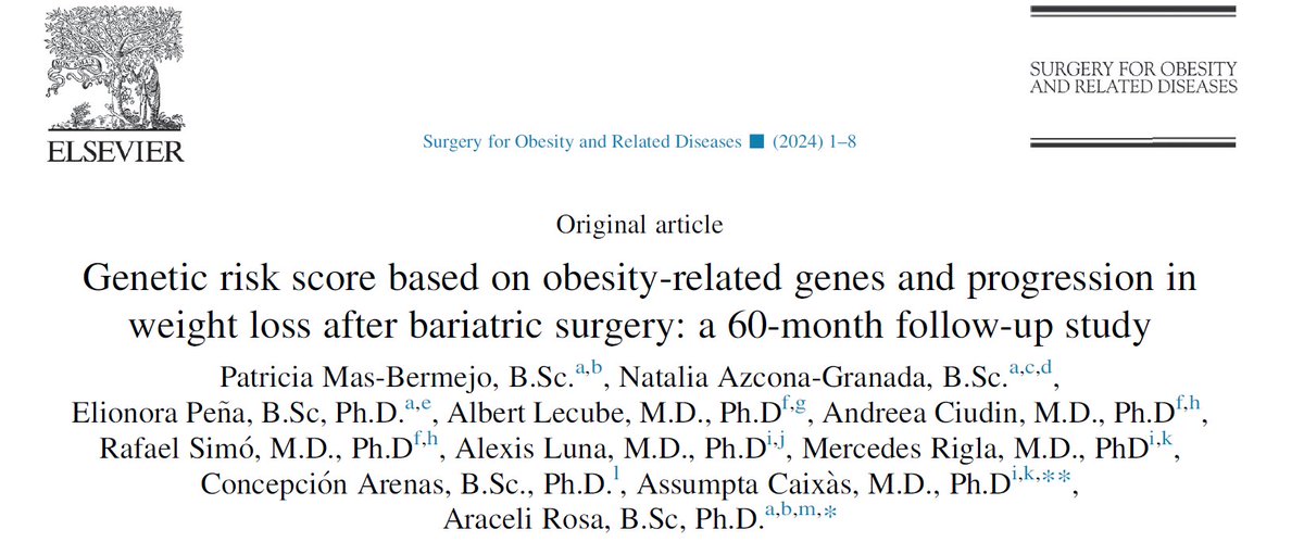 Ésto es solo parte de lo que se avecina en #obesidad 👉🏿'Considering the polygenic nature of obesity seems to be a useful tool to better understand the outcome of patients with obesity after BS' #AssumptaCaixàs @AndreeaCiudin1 @SociedadSeedo @sociedadSEEN @ObesitySeen