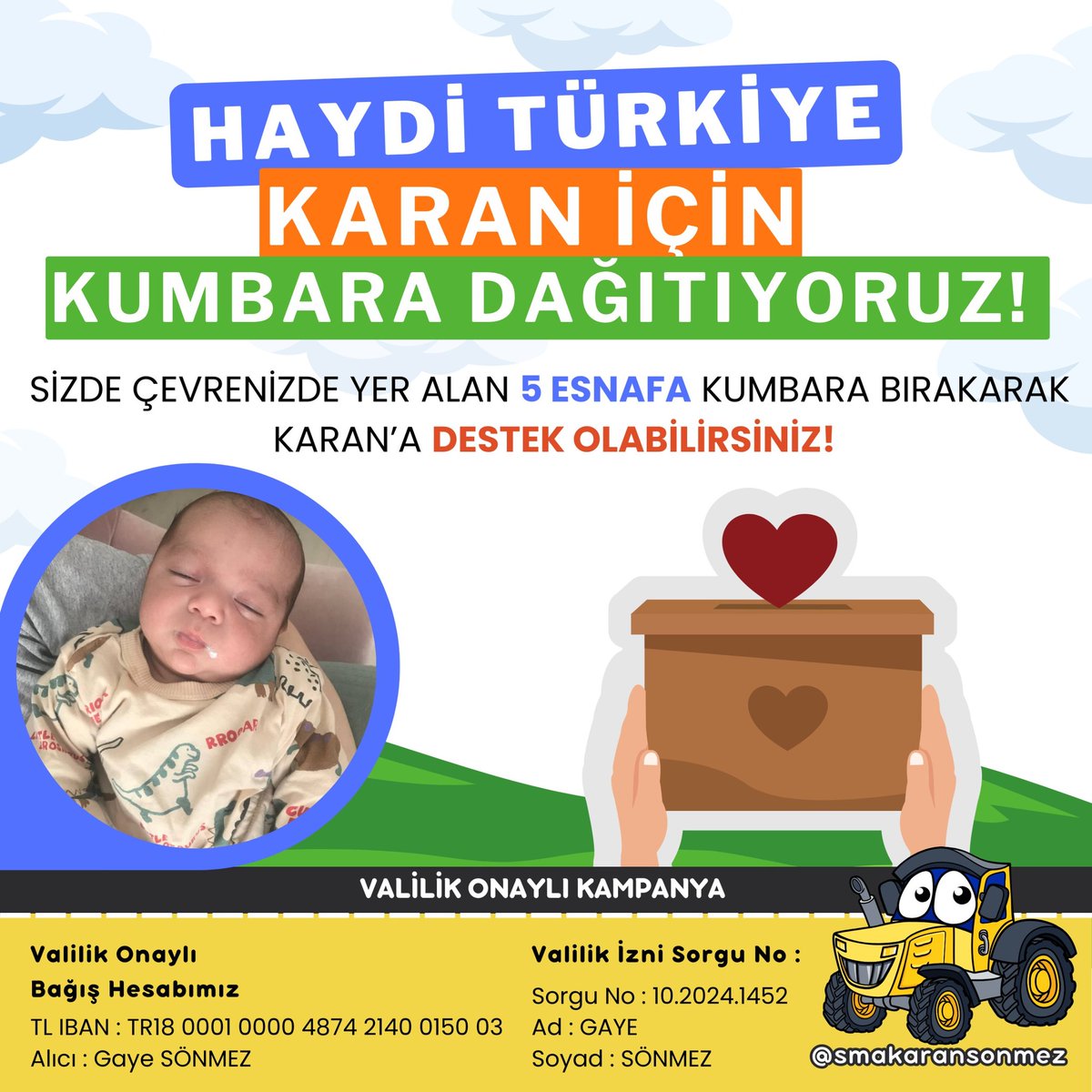 Sizlerde karanimiza destek olmak isterseniz mekan ve dükkanlarınıza kumbara koymak ister misiniz ? 
#bandirma #gonen #erdek #biga #karacabey #dursunbey #smadegilkarankazanacak #bagis #MothersDay #LovelyRunner