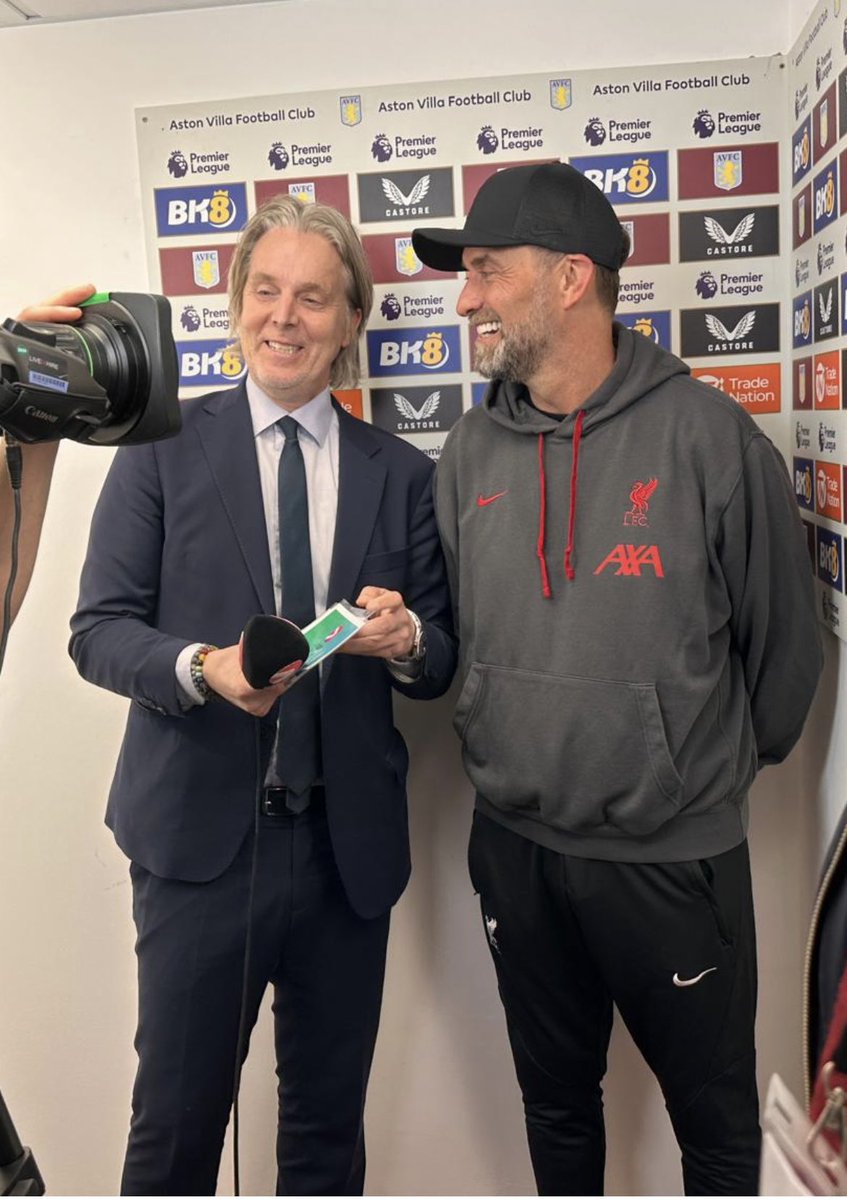 Just done my last interview with Liverpool- manager Jürgen Klopp.

I have had the privilege to work with him for over 13 years now as a
interviewer.

He is a very inspiring person 

@ViaplayFotball