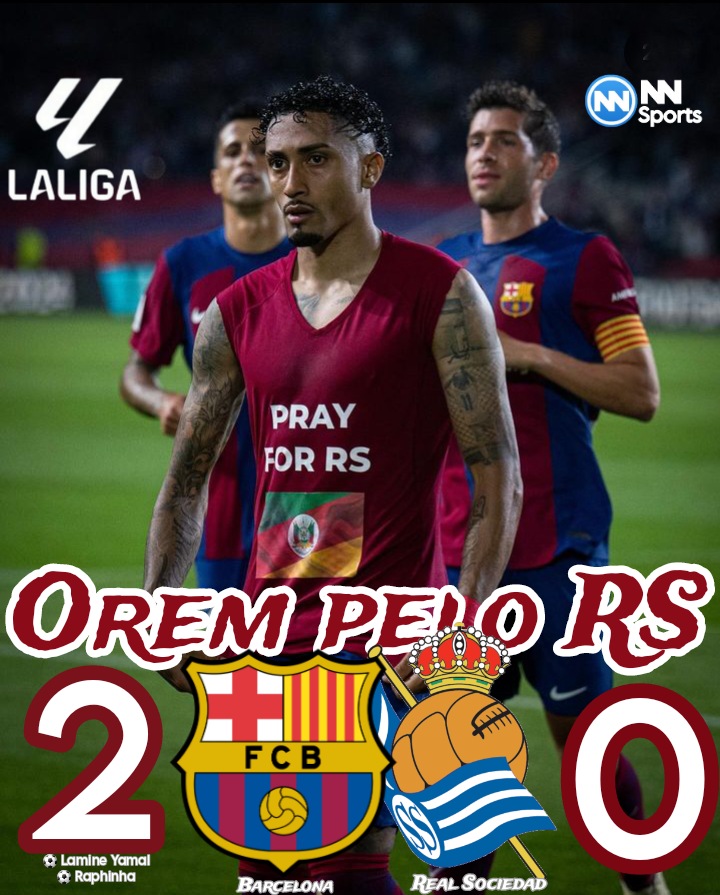 NNSportsbr's tweet photo. #PrayForRS 🙏🏻
⚽️ #Raphinha marcou na vitória do #Barcelona sobre a #RealSociedad e pediu oração pelo #RioGrandedoSul !
🙏🏻 #OremPeloRS
🙏🏻 #OremPeloRioGrandeDoSul https://t.co/Y9w6gDdKKs