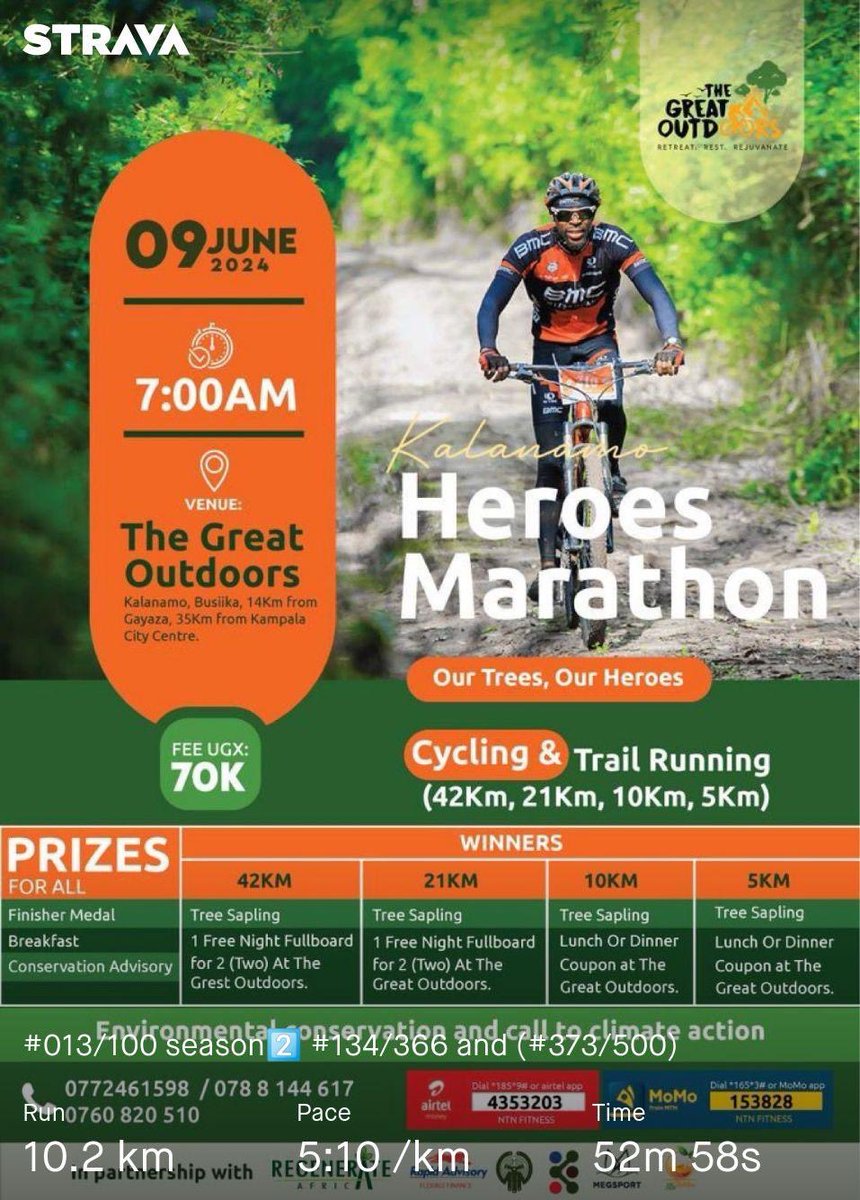 #013/100season2️⃣ #134/366 (#373/500) #Kalanamo we are coming 💪💪💪 Let’s do this for the love of our trees. One of the best trail runs in Africa. @GreatOutdoorsUg @Kyewaggula_Home @RunKyewaggula @Megsport01 @ActivateUgandaL @teammatooke @FastnFurious40 @gutsybunch @BrianMuwonge