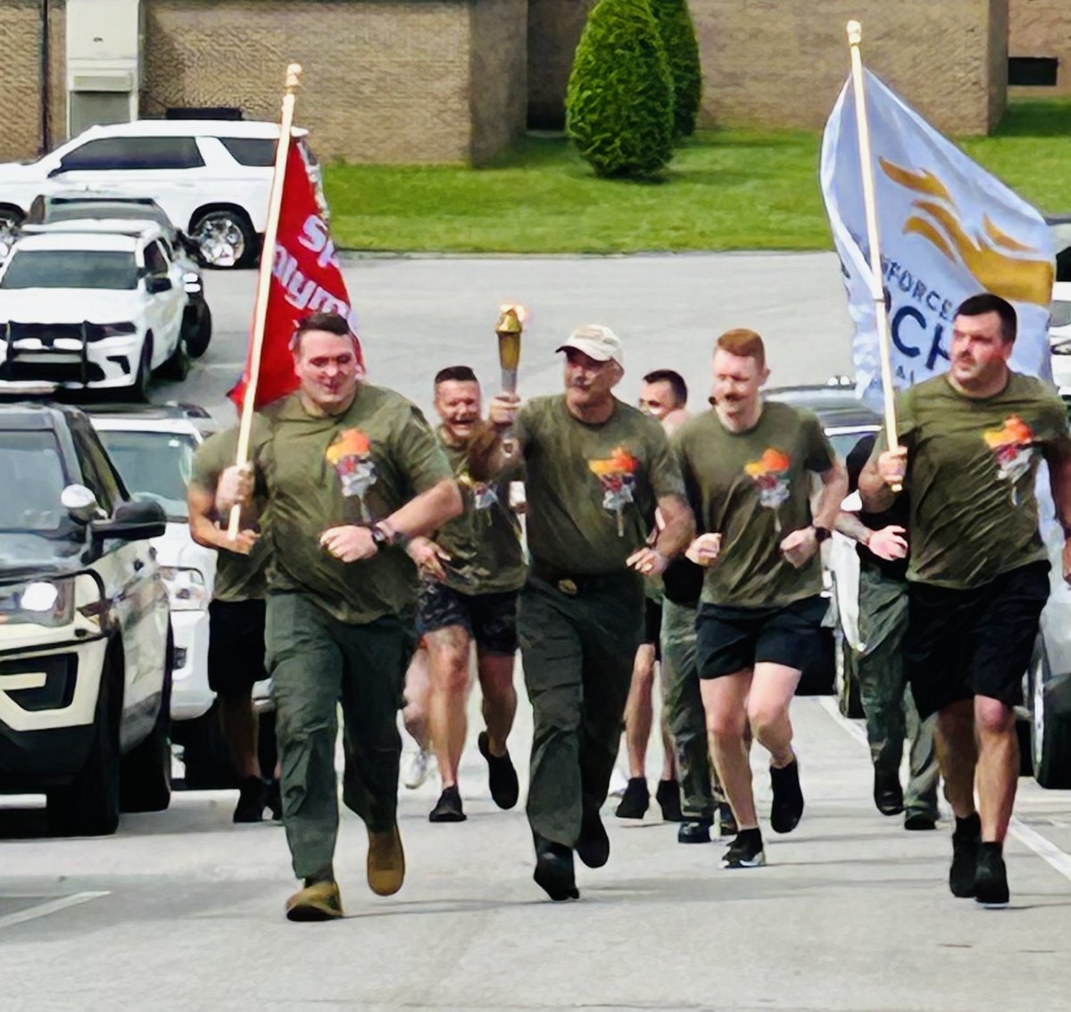 Trooper Boshears and Trooper Smith participated in the Law Enforcement Torch Run in Campbell County today. @SOTennessee