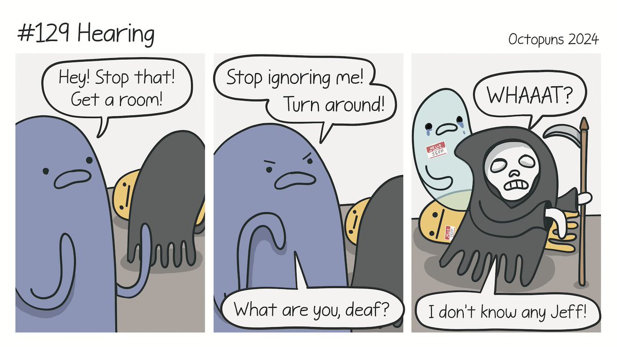 Octopuns's tweet image. New Comic: #129 Hearing octopuns.com/2024/05/129-he… #puns #comics #Procreate #art #webcomics
