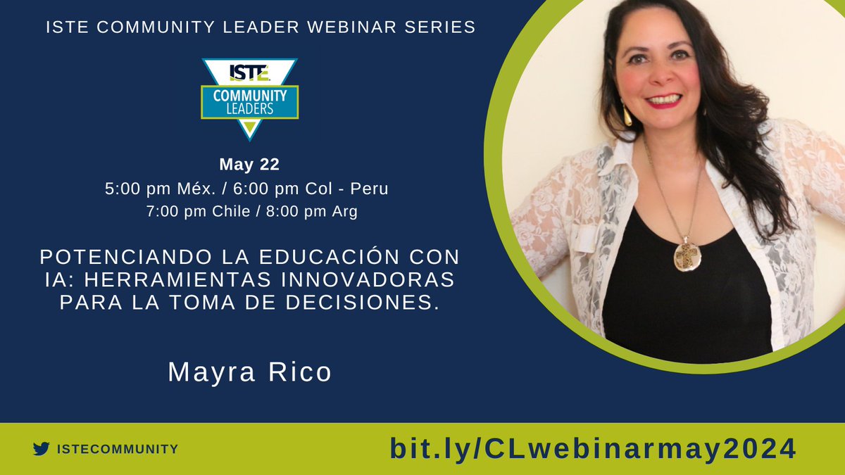 ISTE+ASCD Community Leaders (@istecommunity) on Twitter photo We believe in #global edu & we are so proud to offer a #ASCD + #ISTECommunityLeader webinar series - it's free, open to all & this one will be held in #Spanish with Mayra Rico!
🫶Thanks to <a href="/gret/">Greta Sandler</a> <a href="/TeacherPerlaLz/">TeacherPerla</a> <a href="/olga_edtech/">Olga</a> for running these webinars!
💻bit.ly/CLwebinarmay20… We believe in #global edu & we are so proud to offer a #ASCD + #ISTECommunityLeader webinar series - it's free, open to all & this one will be held in #Spanish with Mayra Rico!
🫶Thanks to <a href="/gret/">Greta Sandler</a> <a href="/TeacherPerlaLz/">TeacherPerla</a> <a href="/olga_edtech/">Olga</a> for running these webinars!
💻bit.ly/CLwebinarmay20…