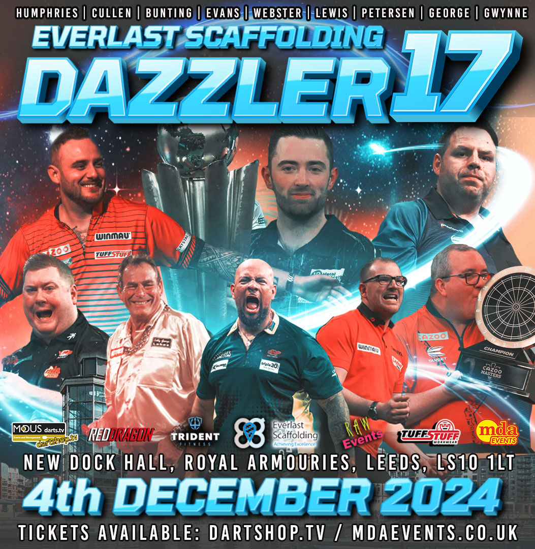 🪩 THE DAZZLER 🪩 The ever-popular Dazzler is back! Book your tickets now 🔥🔥 🎫 👉🏻 bit.ly/Leeds24 📅 4th December 🏟 New Dock - Leeds @lukeh180 @rockstar_13_ @jackpot180 @goodevans180 @devon_petersen @Webby180 @sbunting180 @BobbyGeorge180