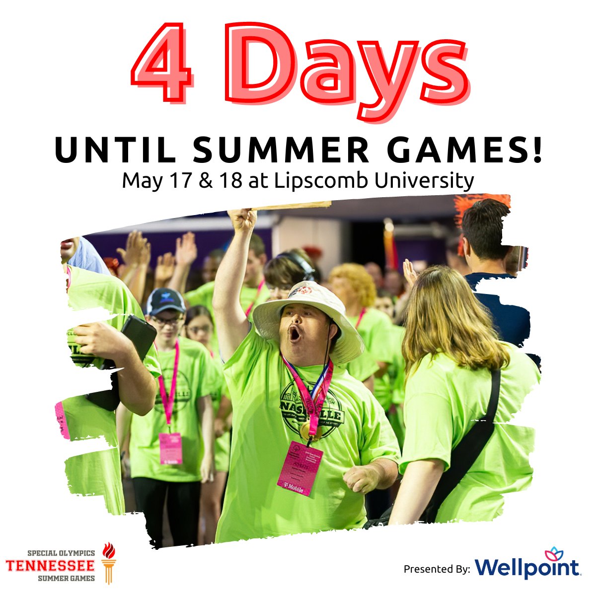 We are only FOUR DAYS away from the 2024 State Summer Games presented by @wellpoint Tennessee. We can't wait to see you soon! Learn more about the event: specialolympicstn.org/summergames