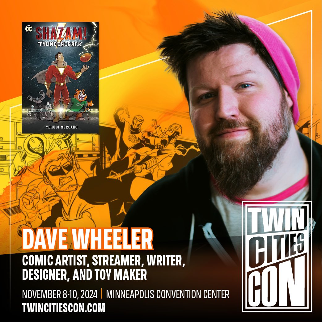 It’s Minnesota’s own Dave Wheeler back for another wonderful year at Twin Cities Con! 💫💫 

Dave is an established inker, colorist, letterer, writer and book designer in comics who is also one of the co-founders of MIND WAVE COMICS! ✍️📚