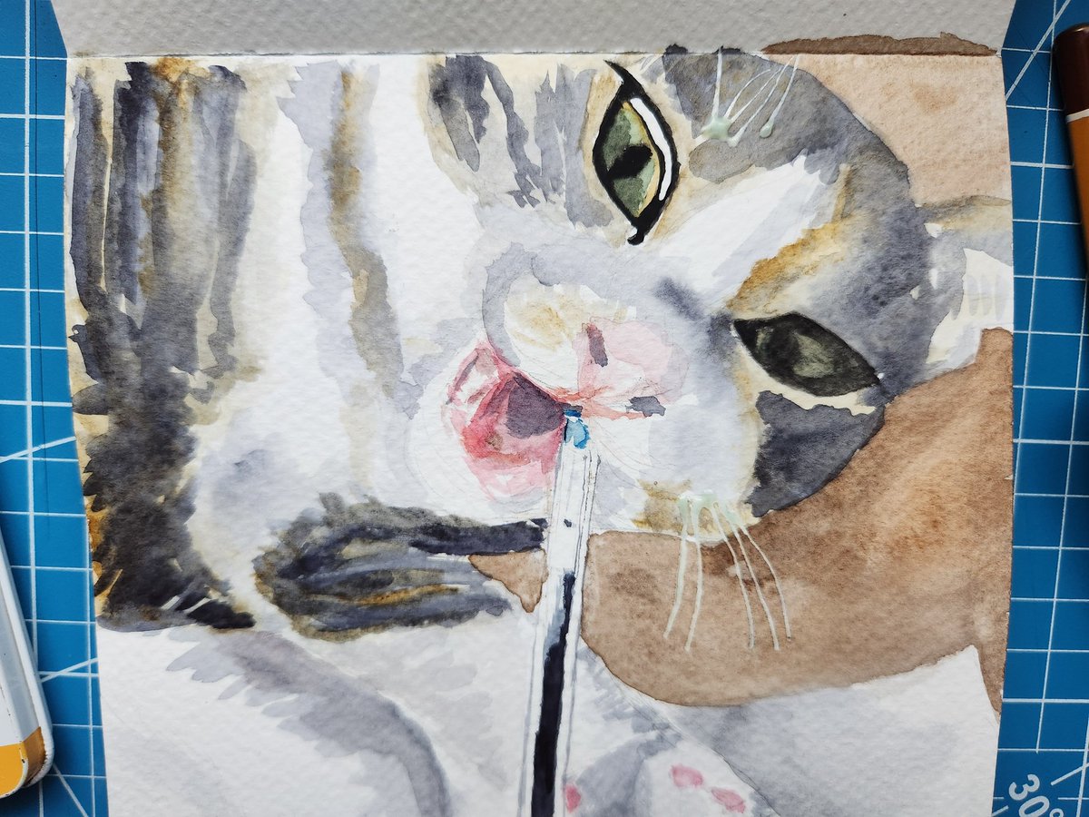 RocketJETPrints's tweet photo. My goblin of a cat stealing my pen while I'm trying to take notes

#art #Watercolour https://t.co/ggcZ1SMHaN