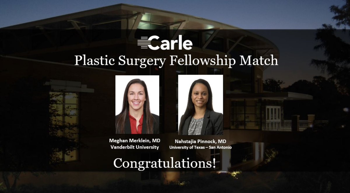 Carle General Surgery Residency Program (@carlegsrp) on Twitter photo Congratulations to these two talented women for matching at Plastic Surgery Fellowships today! We are all so proud of you! 👏 @Carle_org <a href="/ILLINOISmed/">Carle Illinois Med</a> <a href="/MdPinnock/">Nahstajia Pinnock, M.D.</a> <a href="/RobertYu_11/">Robert Yu, MD FACS FASCRS</a> <a href="/JohnKim_DO/">John Hyung-Sun Kim DO MPH FACS</a> <a href="/MIS_Christian/">Christian Perez</a> <a href="/VUMChealth/">Vanderbilt Health</a> <a href="/UTSA/">UTSA</a> Congratulations to these two talented women for matching at Plastic Surgery Fellowships today! We are all so proud of you! 👏 @Carle_org <a href="/ILLINOISmed/">Carle Illinois Med</a> <a href="/MdPinnock/">Nahstajia Pinnock, M.D.</a> <a href="/RobertYu_11/">Robert Yu, MD FACS FASCRS</a> <a href="/JohnKim_DO/">John Hyung-Sun Kim DO MPH FACS</a> <a href="/MIS_Christian/">Christian Perez</a> <a href="/VUMChealth/">Vanderbilt Health</a> <a href="/UTSA/">UTSA</a>