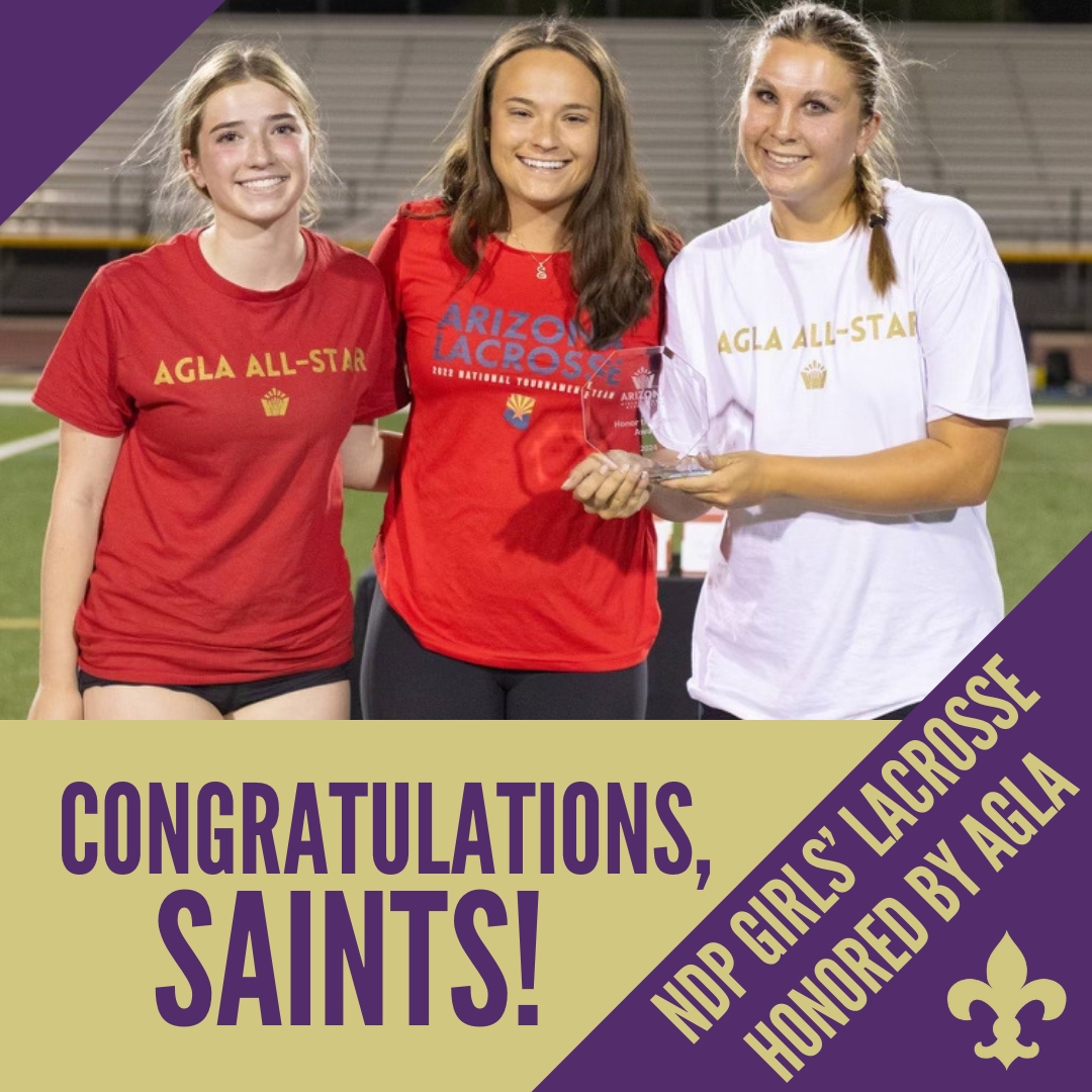 Congrats to NDP Varsity Girls' Lacrosse who were named the Arizona Girls Lacrosse Association's Honor the Game Award winners for 2024, recognizing the team that embodies the spirit of the game, sportsmanship & teamwork. Nice job, Saints! #GoSaints #reverencerespectresponsibility