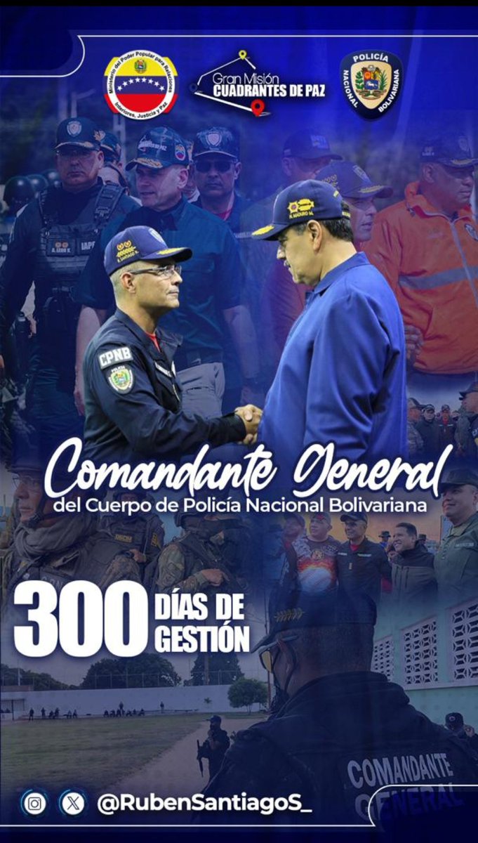 Con profunda admiración felicitamos la incansable, comprometida y entregada labor de nuestra familia del Cuerpo de Policía Nacional Bolivariana, quien hoy suma 300 días de gestión, al mando de su comandante General de Brigada Rubén Santiago ¡Que sigan los éxitos en materia de…