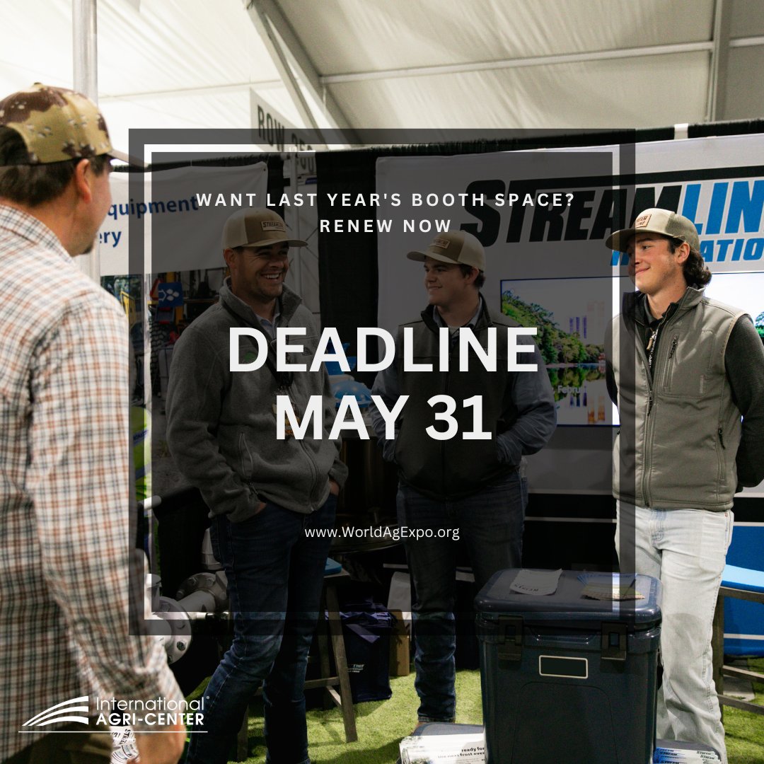 Want to renew your booth? Friday, May 31st is the last day to RENEW your booth space for World Ag Expo® 2025! Call us to reserve your space! #WAE25 #WorldAgExpo