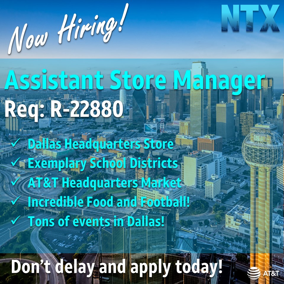 📣Are you ready to take that next step in your career? ✨We are looking for the brightest leaders to join the NTX leadership team as an Assistant Store Manager at our AT&T Akard Store! R-22880 Don't delay and apply today! @colehamer @JRBenitezNTX @AlyssaHickeyNTX