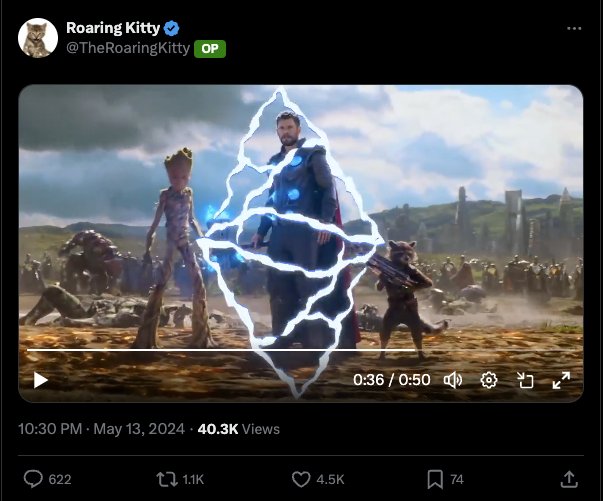 You don't have this lighting in the form of the $ETH symbol in the original video. 
I think @TheRoaringKitty is about to join us for meme summer 2024 and give his support to $PEPE.