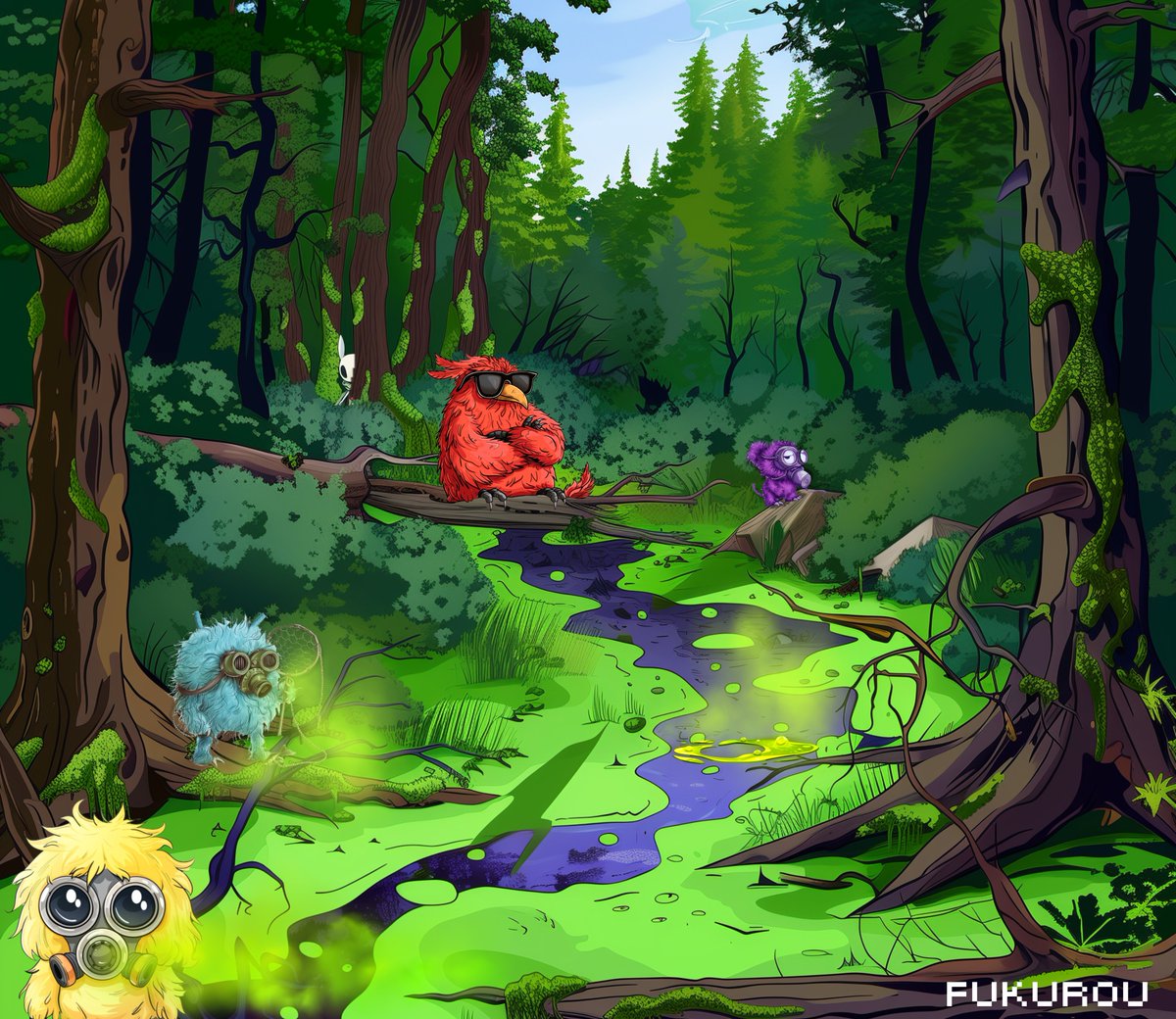 Nobody knows where the Blightwood Forest is. Nobody knows when it first sprouted. But its toxic spread is moving across the environment with an inevitable crawl.  Some whisper that the forest began when the birds disappeared. Some say that it is punishment for laying waste to the