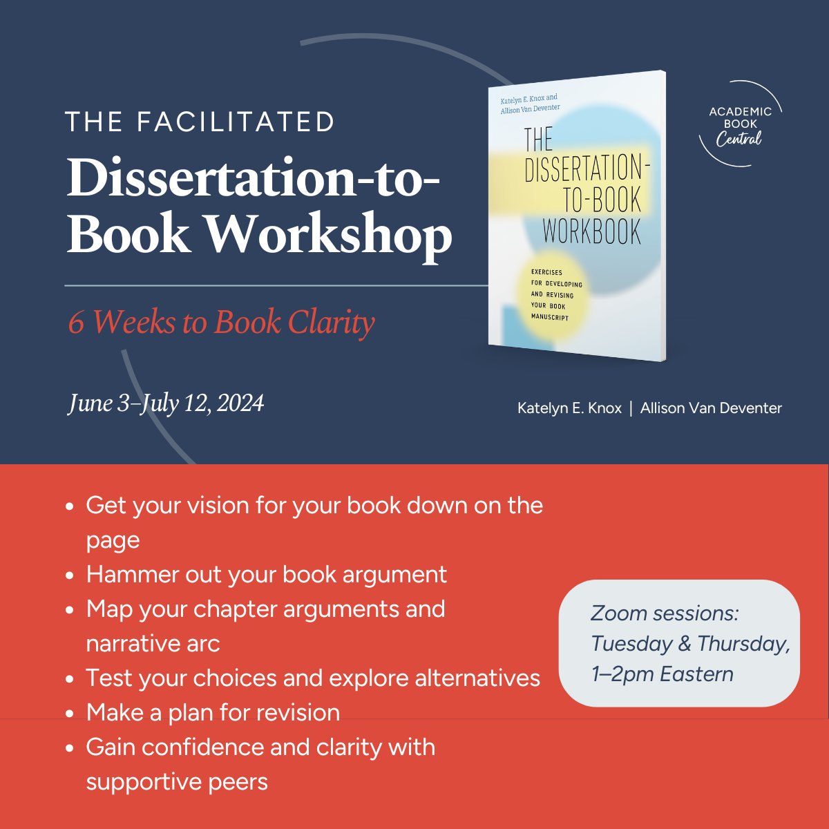 Academic book authors: The last day for the Early Bird discount for The Dissertation-to-Book Workshop is Wed., May 15! Join us to work through The Dissertation-to-Book Workbook (@UChicagoPress) with a supportive cohort! #AcademicTwitter workshops.dissertationtobook.com/p/6-week-summe…