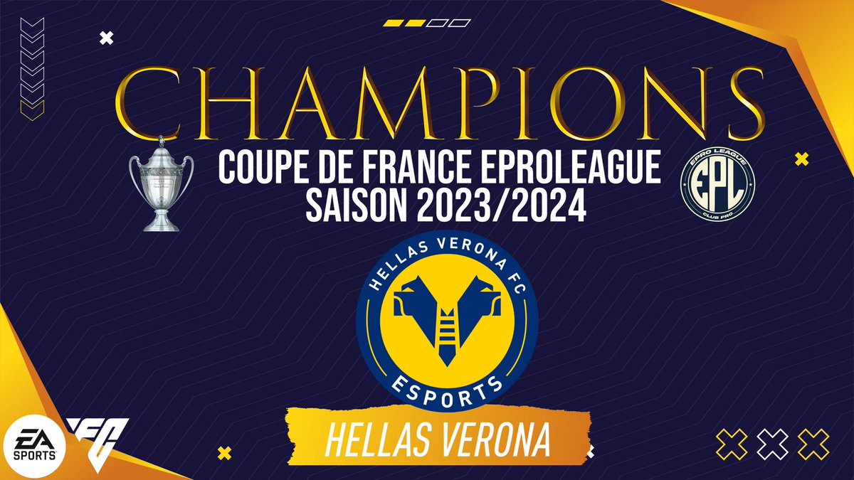 HV Corleone (@hvcorleone) on Twitter photo 🚨🏆 Résultat Coupe De France <a href="/EProLeague11v11/">EPro League</a> 🏆🚨
🔵🟡 <a href="/HellasVeronaXB/">HellasVerona XB1</a> 🟡🔵
Félicitation à toute l’équipe, nous sommes Champion 🏆
Gg au adversaire malgré tout, cela n’a pas été une tâche facile 👏🏼🤝
#EAFC24 #esport #11vs11 #Xbox #clubpro #EproLeague 🚨🏆 Résultat Coupe De France <a href="/EProLeague11v11/">EPro League</a> 🏆🚨
🔵🟡 <a href="/HellasVeronaXB/">HellasVerona XB1</a> 🟡🔵
Félicitation à toute l’équipe, nous sommes Champion 🏆
Gg au adversaire malgré tout, cela n’a pas été une tâche facile 👏🏼🤝
#EAFC24 #esport #11vs11 #Xbox #clubpro #EproLeague