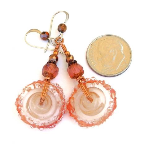 New! Fun #boho style #lampwork glass disc #earrings in shades of perfect #peach! via @ShadowDogDesign #ShopSmall #Handmade #DiscEarrings #BohoEarrings     bit.ly/PeachyPerfect