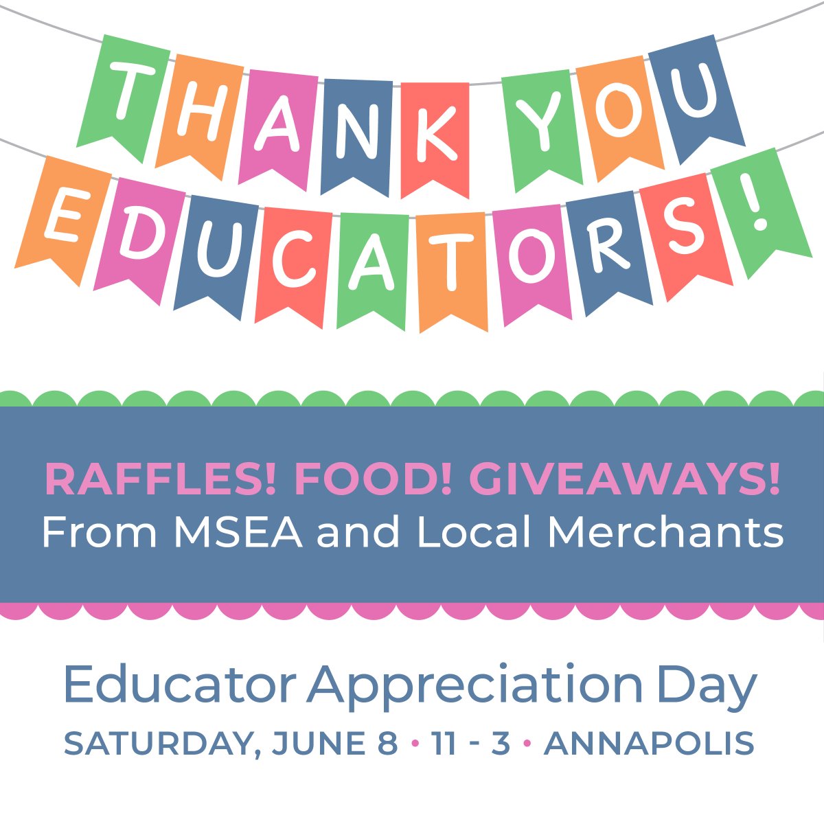 Educators! Save the date for June 8 for our annual Educator Appreciation Day with lots of freebies, fun, food, and raffles at MSEA headquarters in Annapolis. Learn more and see the list of participating businesses at marylandeducators.org/educator-appre… P.S. You’re the best! 😍