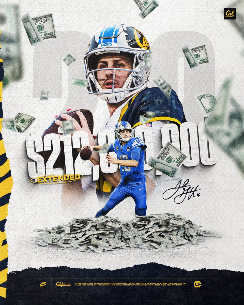 𝙀𝙭𝙩𝙚𝙣𝙙𝙚𝙙 💸 @JaredGoff16 and the @Lions have agreed to a four-year $212 million contract extension 💰 #GoBears | #ProBears