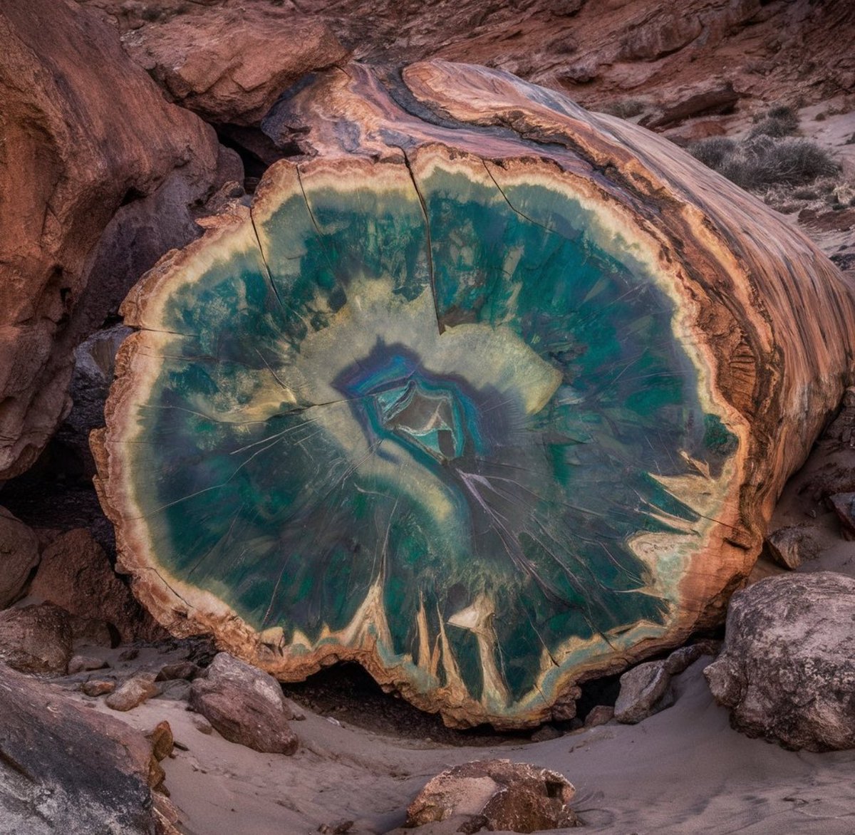 225-million-year-old petrified opal tree trunk located in Arizona.