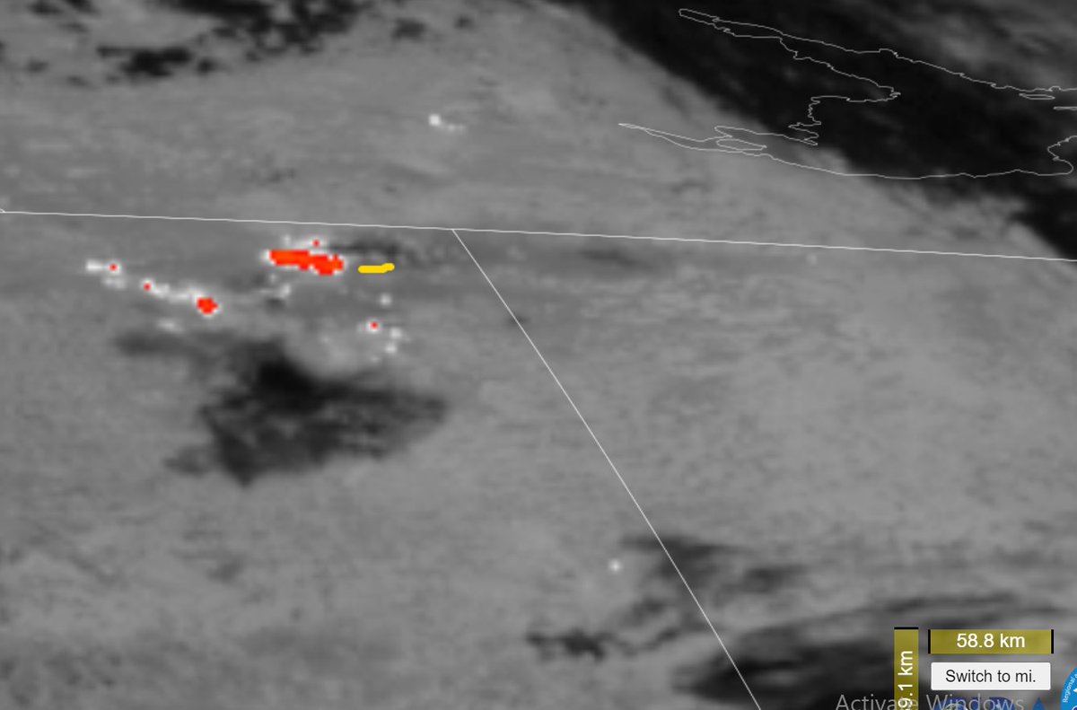 Wildfires ripping in NERN BC and SRN NWT again today with a possible pyrocb. GOES mid-ir band shows intense (white areas) and very intense (red) fires. All the wildfires burning except one (near Fort Nelson) are overwintering fires from 2023.