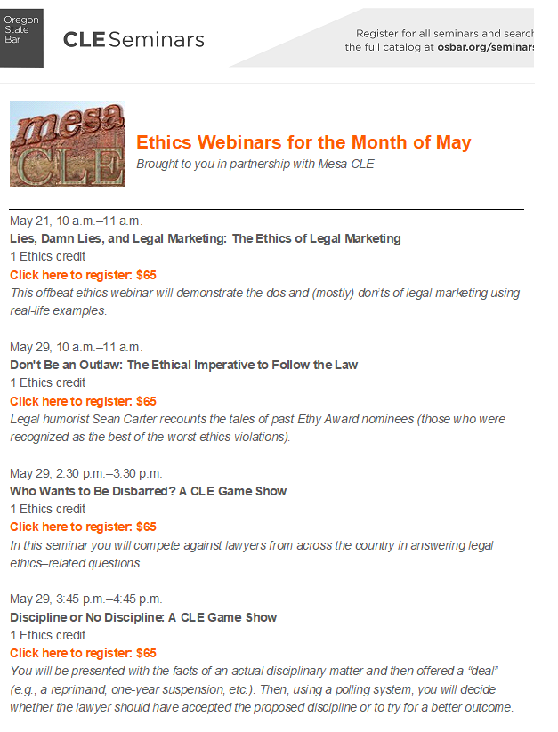 Here are a few Ethics Webinars for the month of May 2024.....