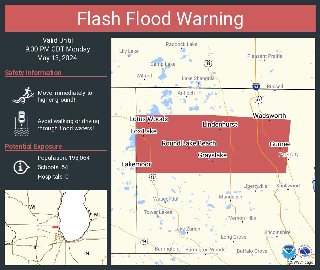 Flash Flood Warning including Gurnee IL, Round Lake Beach IL and  Grayslake IL until 9:00 PM CDT