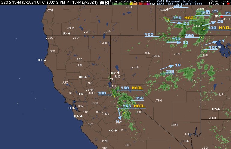 Big Sierra Thunder: hail with 40,000’ tops easy to spot even from the Bay Area looking east #CAwx 5/13/2024