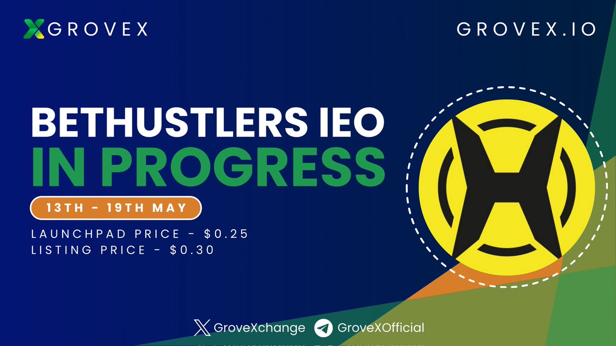 The @bethustlers Initial Exchange Offering (IEO) is in progress until 19th May. 

Invest a minimum of $10 to have the chance to win a share of $2000!

Launchpad price - $0.25
Listing price - $0.30

Launchpad link: grovex.io/en_US/innovati…
Website link: GroveX.io