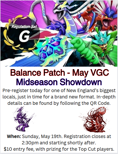 The BP MSS is scheduled for this Sunday, New England's final Midseason Showdown! Show up before the off-season.🔥

📌Balance Patch - Boston, MA
🗓️May 19th
🎮Reg G Rules
🫂 56 Player Cap 
📋 Pre-reg: forms.gle/7Meqd3GqWuiMau…