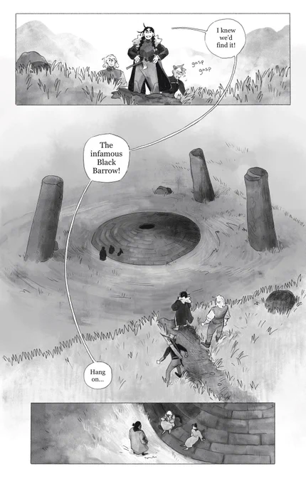 Hello #webcomicday ! We're coming up on the end of the first chapter of THE BLACK BARROW OF WAKING PASS- a comic about tomb keepers, tomb robbers, and a monster. Give it a read!