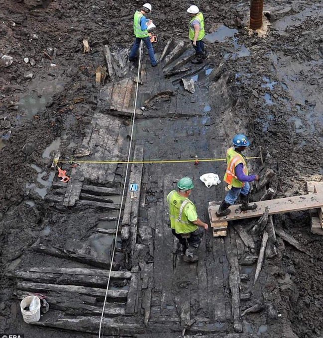During the cleanup following the collapse of the World Trade Center, crews uncovered a shipwreck positioned 7 feet below the foundation. The ship came from Philadelphia circa 1773.